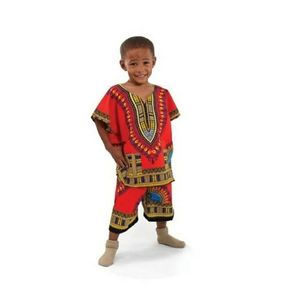 Pattra Kids Red Multi African Dishiki Set